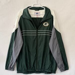 Green Bay Packers Football Jacket Adult XL Full Zip Lightweight Windbreaker.